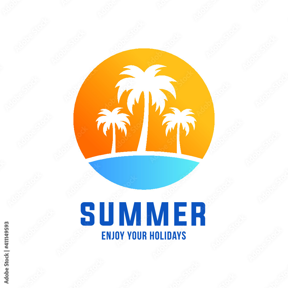 Tropical Palm Tree Or Coconut Tree logo. Summer Beach logo