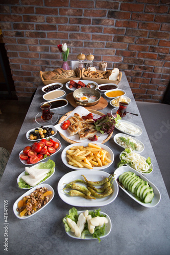 Turkish breakfast table vertical view