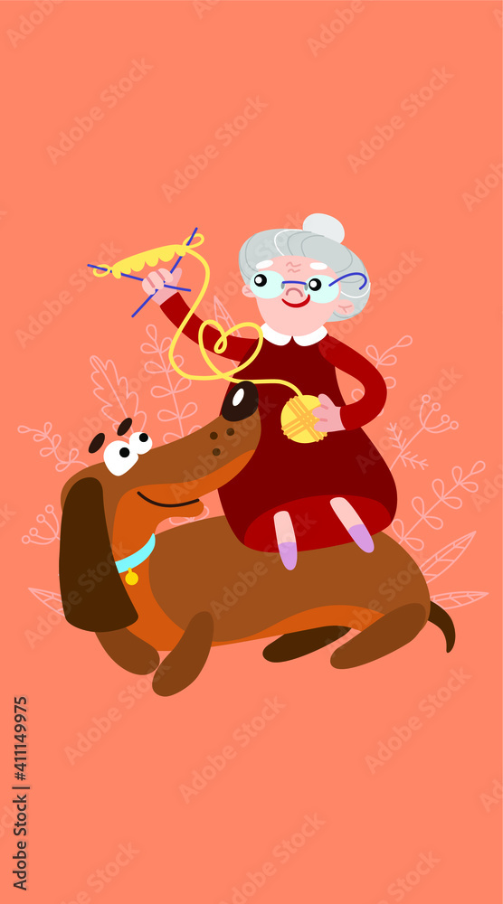 Funny card for grandmother. Cute dog illustration. Funny card for grandmother. Cute dog illustration.