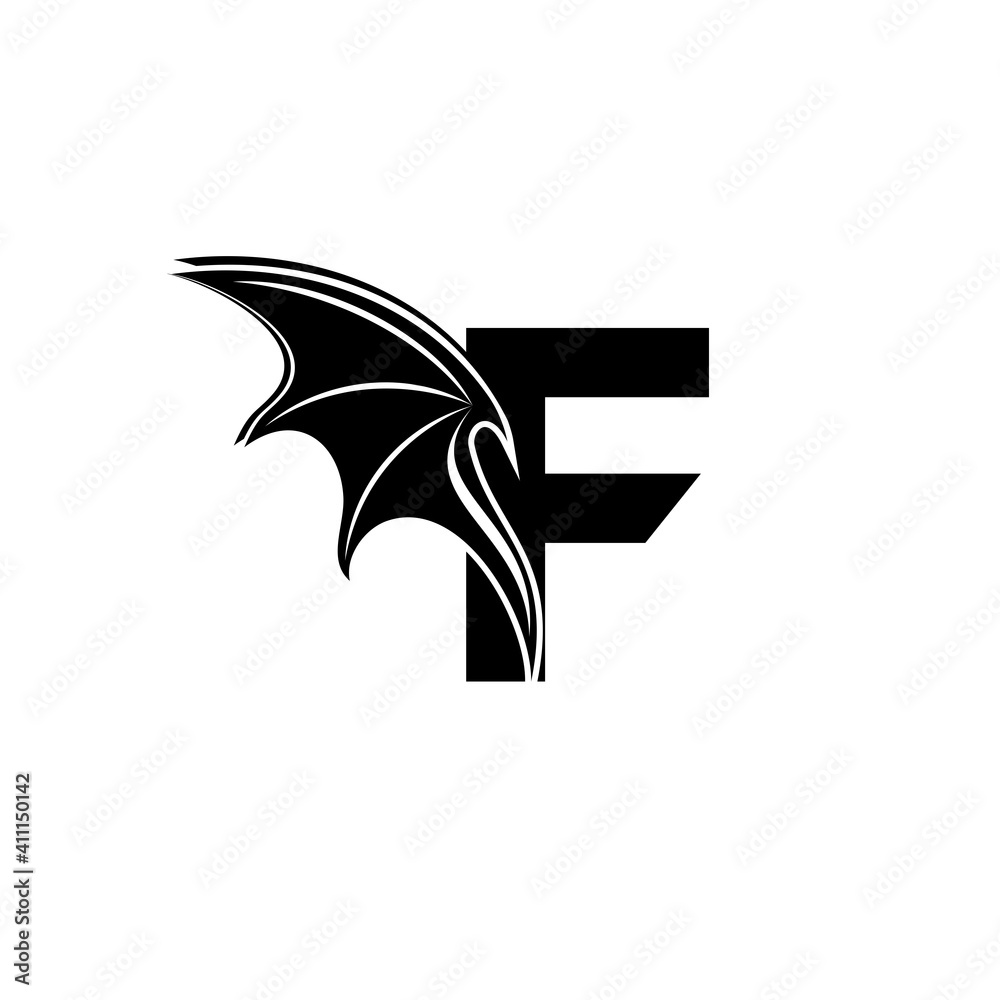 Initial letter F logo and Dragon wings symbol. Wings design element, initial Letter F logo Icon, Initial Logo Template Initial letter F logo and Dragon wings symbol. Wings design element, initial Letter F logo Icon, Initial Logo Template