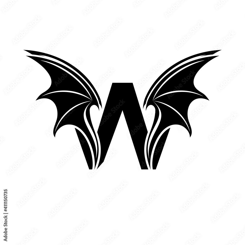 Naklejka premium Initial letter W logo and Dragon wings symbol. Wings design element, initial Letter W logo Icon, Initial Logo Template