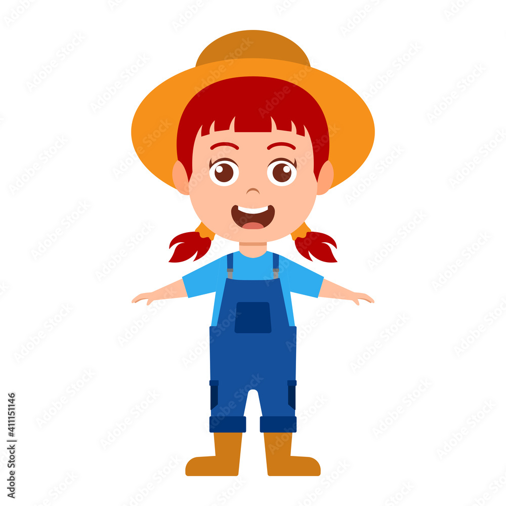 Cute girl gardener With smile Cartoon Vector Illustration. People education Concept Isolated Vector. Flat Cartoon Style.