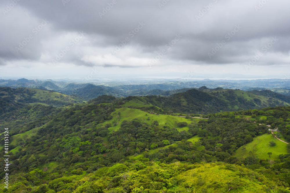 Aerial photograph of green Monteverde cloud forest rainforest in Costa Rica 