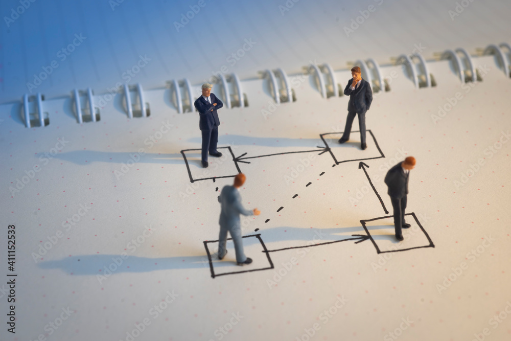 Business decision concept. Businessman thinking with doodle drawing exchange box. Business decision concept. Businessman thinking with doodle drawing exchange box.