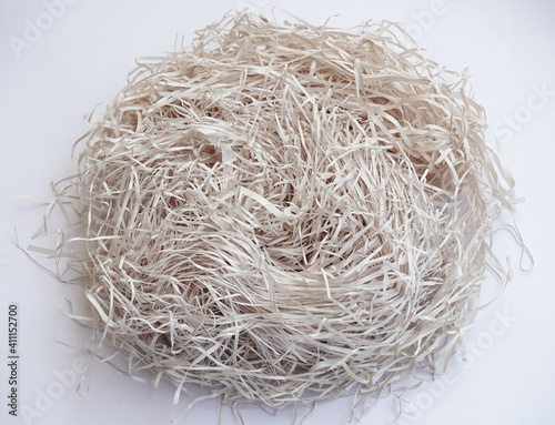 Group of shredded paper on white background.  