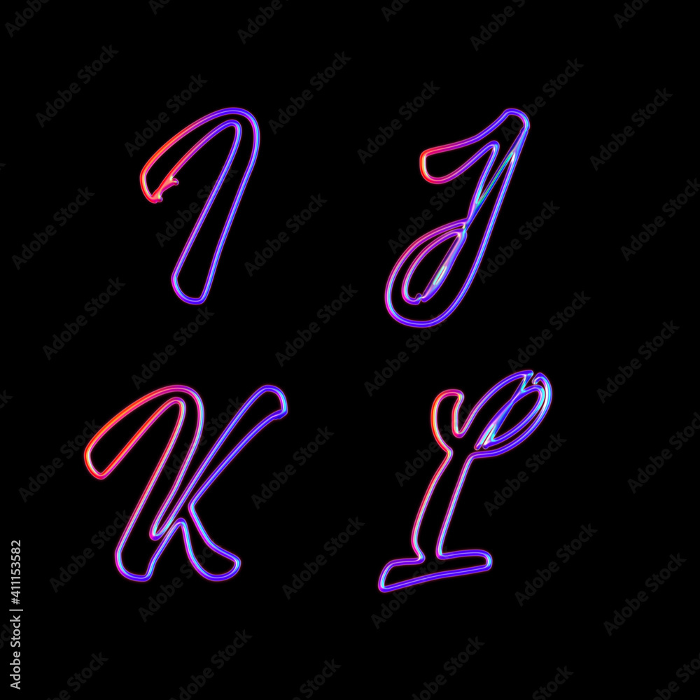 Glowing neon capital letters - letters I-L Glowing neon capital letters - letters I-L