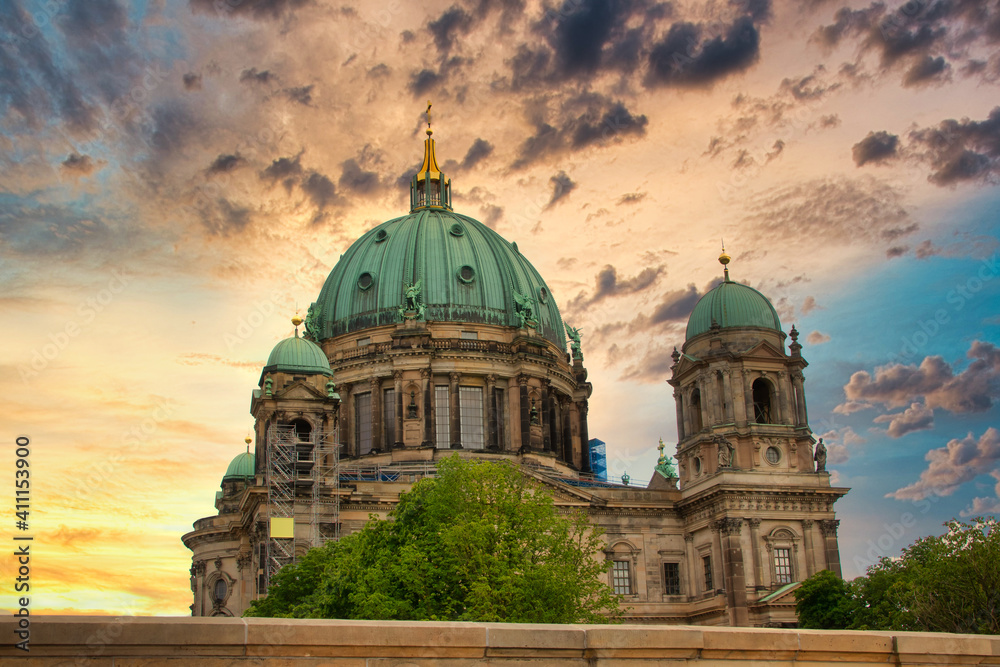The famous Berliner Dom (Berlin Cathedral) in Berlin at sunset