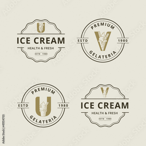 Letter U and V with abstract ice cream logo template 