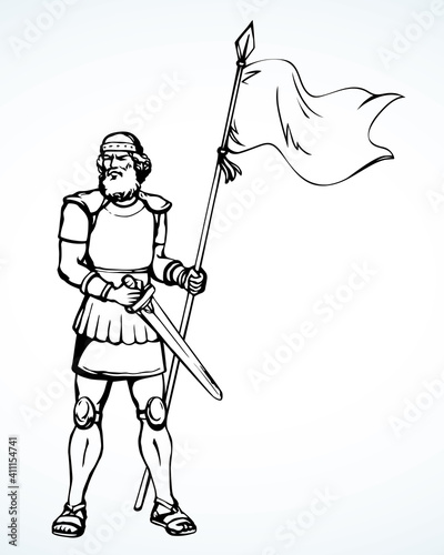 Knight with sword and spear. Vector drawing