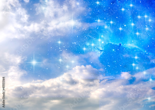 beautiful sky with clouds, stars and galaxy like mystic magic fantasy background