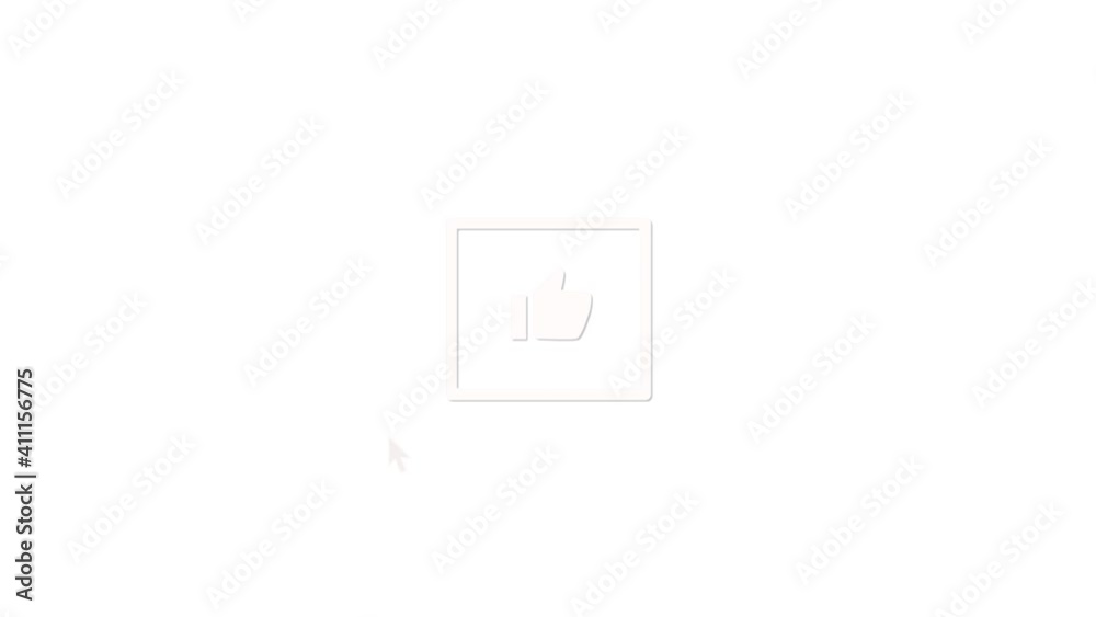 Animated Mouse cursor clicks on the square thumbs up  icon . Thumb up. Loop animation on white background.