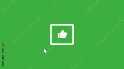 Animated Mouse cursor clicks on the square thumbs up  icon . Thumb up. Loop animation on green screenl. photo