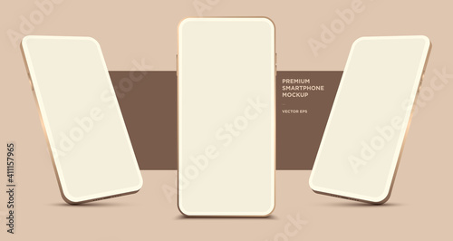 Minimalist modern golden rose luxury clay mockup smartphones for presentation, application display, information graphics etc. Vector EPS.