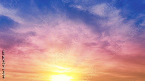 Colorful cloudy sky at sunset. Gradient color. Sky texture, abstract nature background