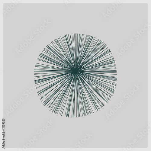 Trendy abstract aesthetic poster with hand drawn Radial lines Optical illusion. Creative minimalist composition ideal for gallery, wall decoration, poster, brochure design. Vector illustration.