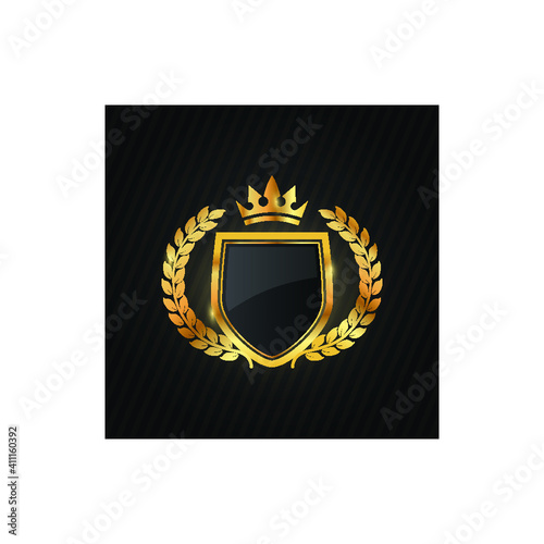 Gold and black shield with gold laurels 