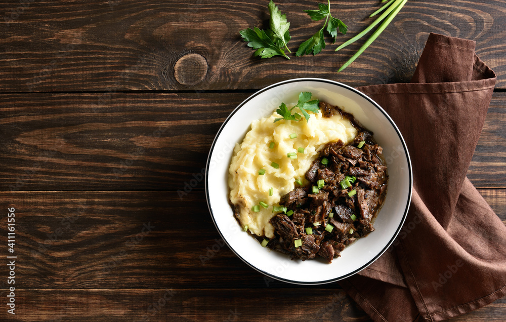 Slow cooked beef with mashed potatoes Stock Photo Adobe Stock