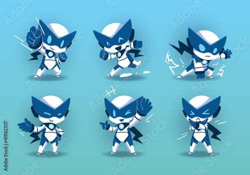modern mascot robot super hero character set