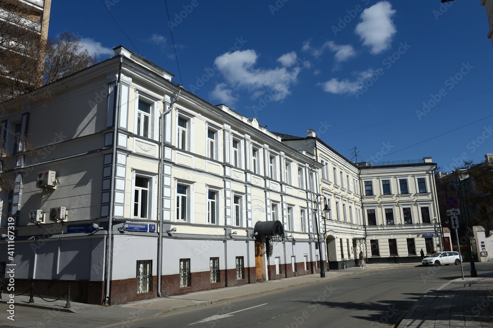 Old buildings on Spiridonovka Street at numbers 4 and 6 in Moscow. Where the writer Alexey Tolstoy and the poet Alexander Blok lived