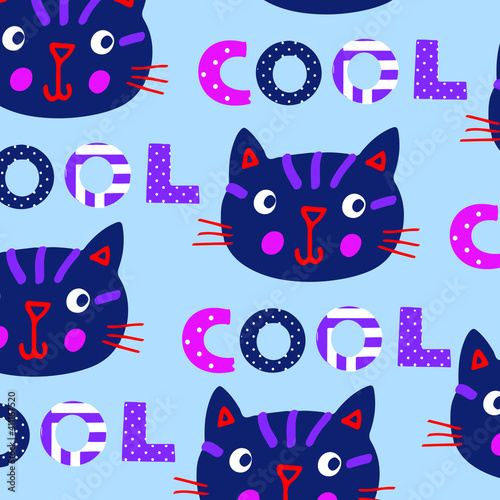 Cute baby Cat pattern vector illustration.