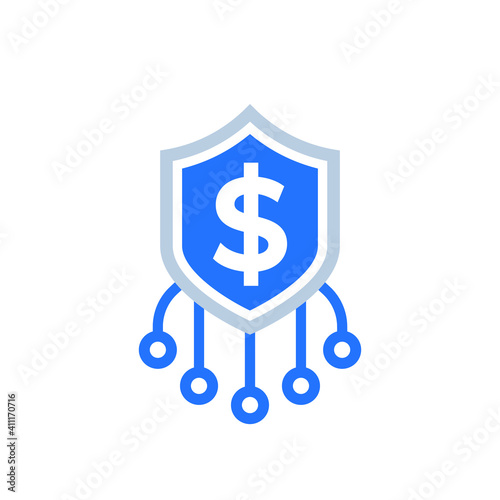 Shield with dollar icon, insurance concept