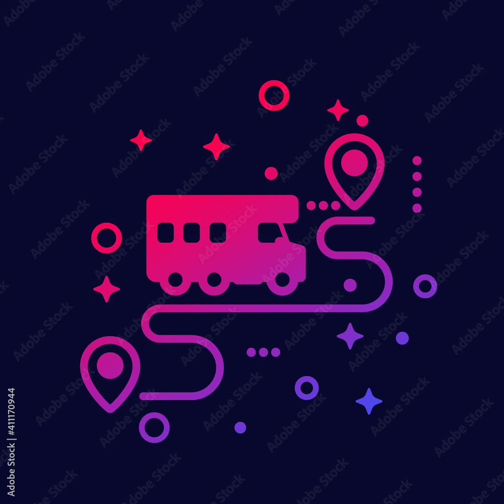 camping van, camper and route, travel icon camping van, camper and route, travel icon