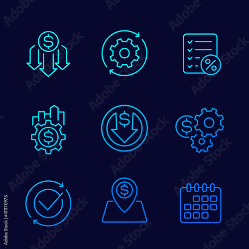 cost effective, financial efficiency line icons set