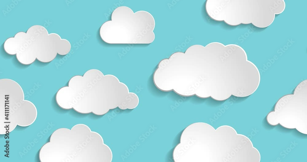 Cute 4k looped animation of blue sky with white clouds in paper cut style Cute 4k looped animation of blue sky with white clouds in paper cut style