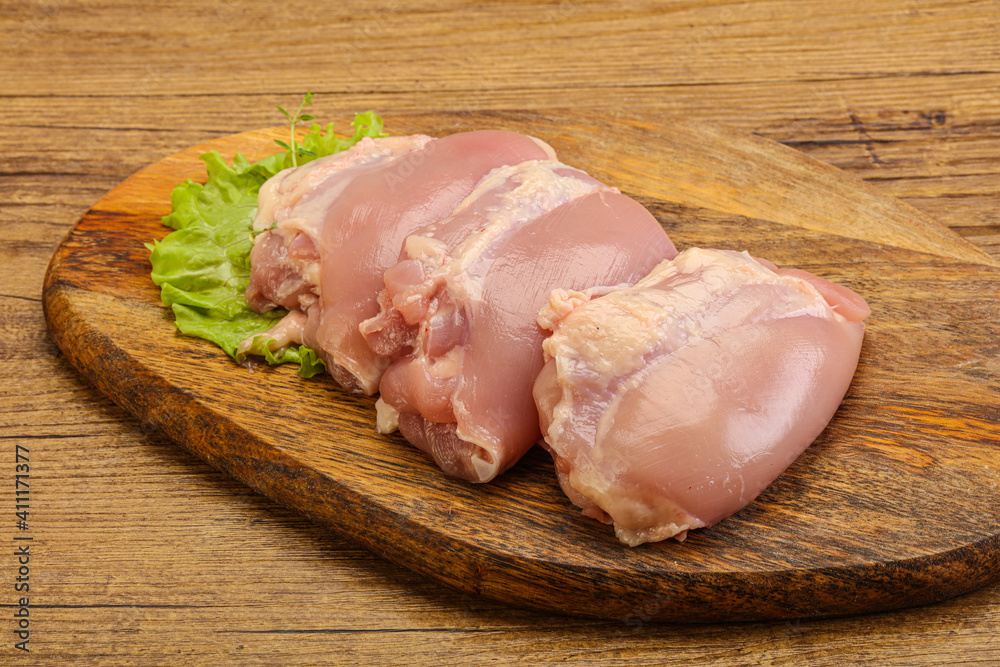 Raw chicken boneless and skinless leg