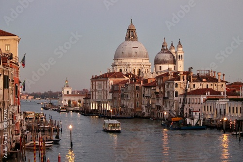 Venice  Italy - winter 2020  view on Grand Canal and Basilica della Salute during sunset