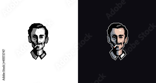 Male logo smoking face guy portrait vector template illustration vintage design 
