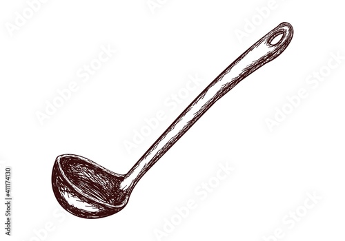 Sketch ladle, contour drawing isolated on white background, stock vector illustration for design and decor, sticker, template