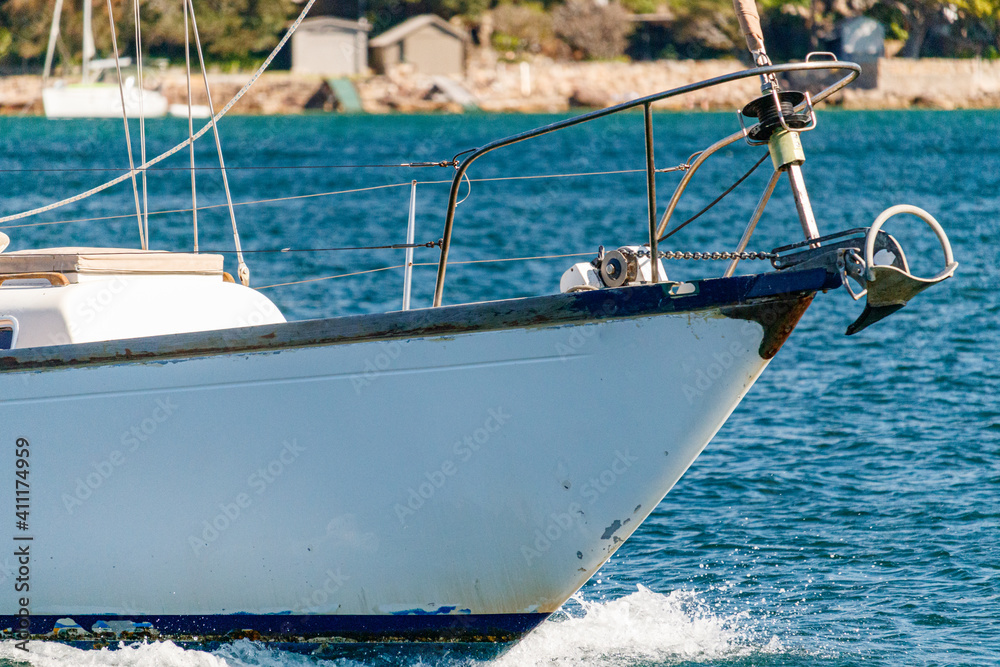 Naklejka premium Old sailboat's bow detail. Intentional grainy look with ND filter