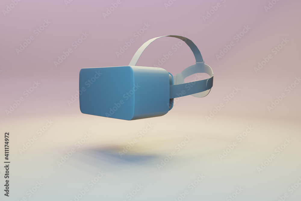 VR Goggles Headset with pastel tone color. Modern Tech Design in Minimal Style. Trendy duotone effect. Perspective view. 3D render Illustration VR Goggles Headset with pastel tone color. Modern Tech Design in Minimal Style. Trendy duotone effect. Perspective view. 3D render Illustration