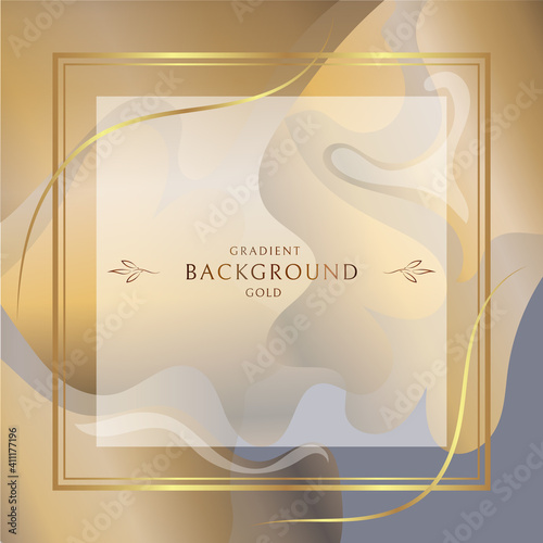 Gold frame with a beautiful spot on a gray background. Abstract divorces of gold and gray colors on the background. Gold line. Vector illustration. Perfect design for header, logo and banner.