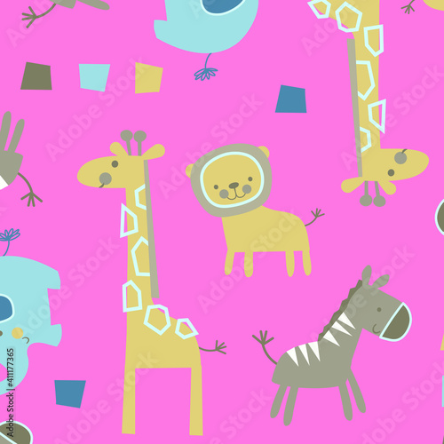cute animal pattern vector illustration. Fabric, wrapping paper, wallpaper, packaging.