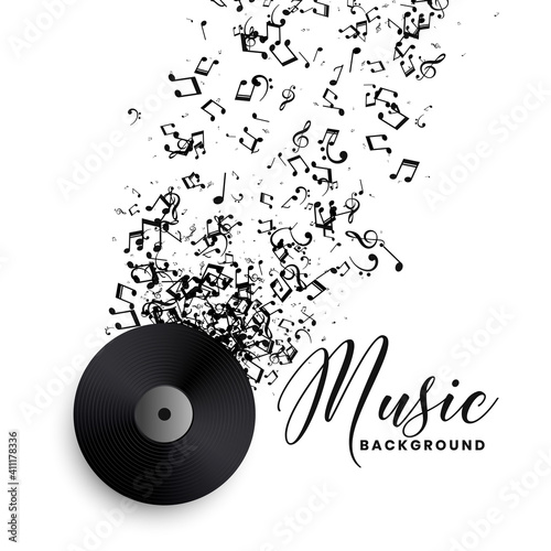 music record label vinyl with bursting notes background
