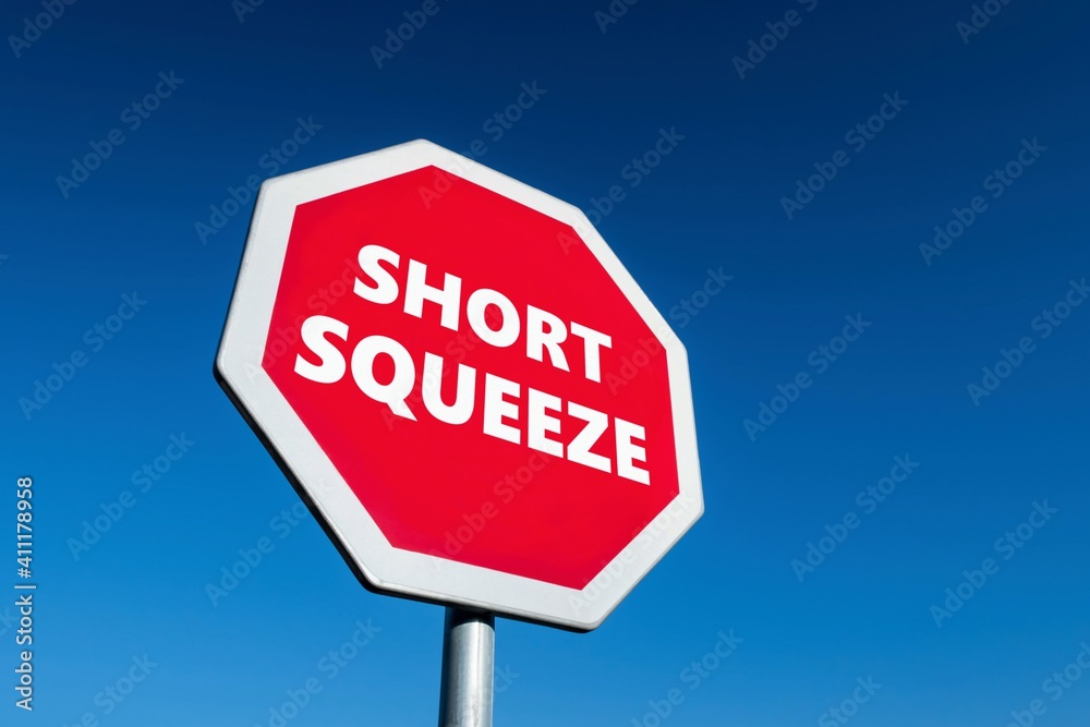 Stop sign with Short Squeeze text in order to stop this technique which harms short sellers Stop sign with Short Squeeze text in order to stop this technique which harms short sellers