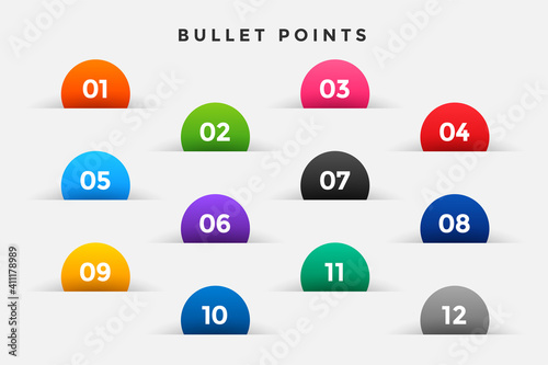 bullet points numbers set in half circle style