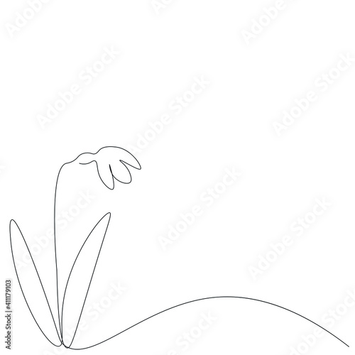 Snowdrop flower line drawing, vector illustration