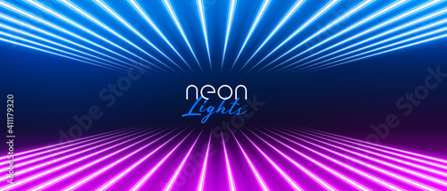 stylish perspective neon light lines in blue and purple color