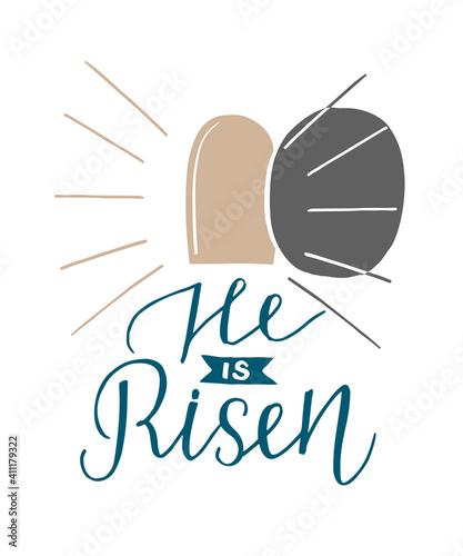 Hand lettering He is risen with open womb.