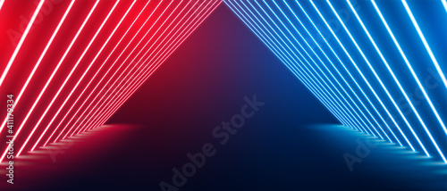 perspective neon floor stage in red and blue color
