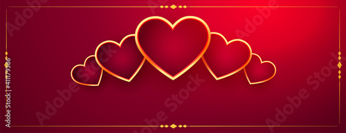 decorative golden hearts on red valentines day banner