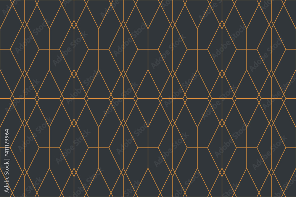 Seamless, abstract background pattern made with lines forming polygonal geometric shapes. Retro style, luxurious vector art in yellow and grey colors.