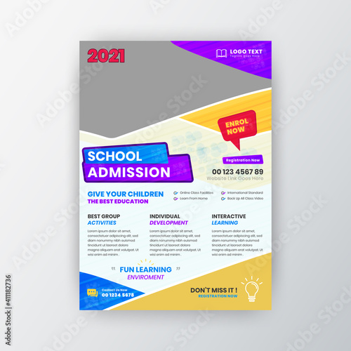 School admission flyer  poster layout template with Graphic Elements
