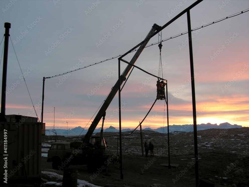 sunset in Antarctica at the polar station
