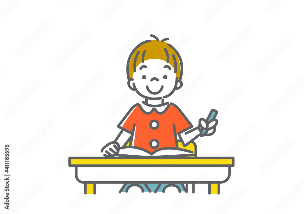自主的に学ぶ男の子のシンプルでかわいい線画イラスト 自主的に学ぶ男の子のシンプルでかわいい線画イラスト