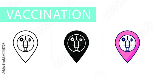 icons set, vaccination, location point 