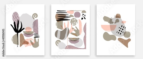 Modern Abstract Line Art Drawing Prints Set Boho Style. Abstract Line Art Prints Collection Contemporary Style. Minimalist Drawing Set. Vector EPS 10.